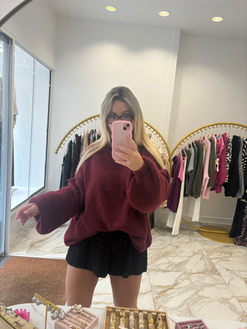 Pull Teddy rouge foncé