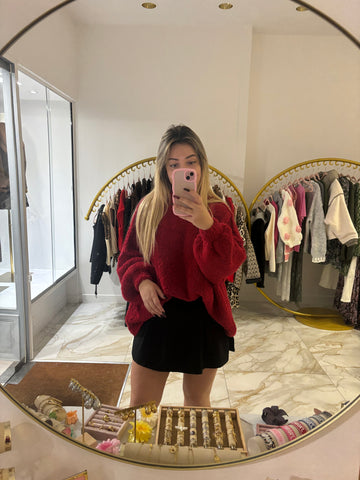 Pull bouclettes rouge