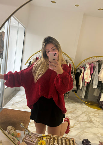 Pull bouclettes rouge