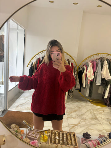 Pull bouclettes rouge