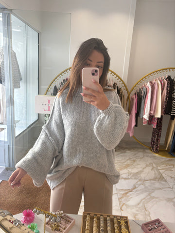 Pull Teddy gris clair